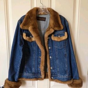 Jean Crisan Rare Fur Trimmed Jean Jacket, Real Mink Fur, Hand Made, Size M - L